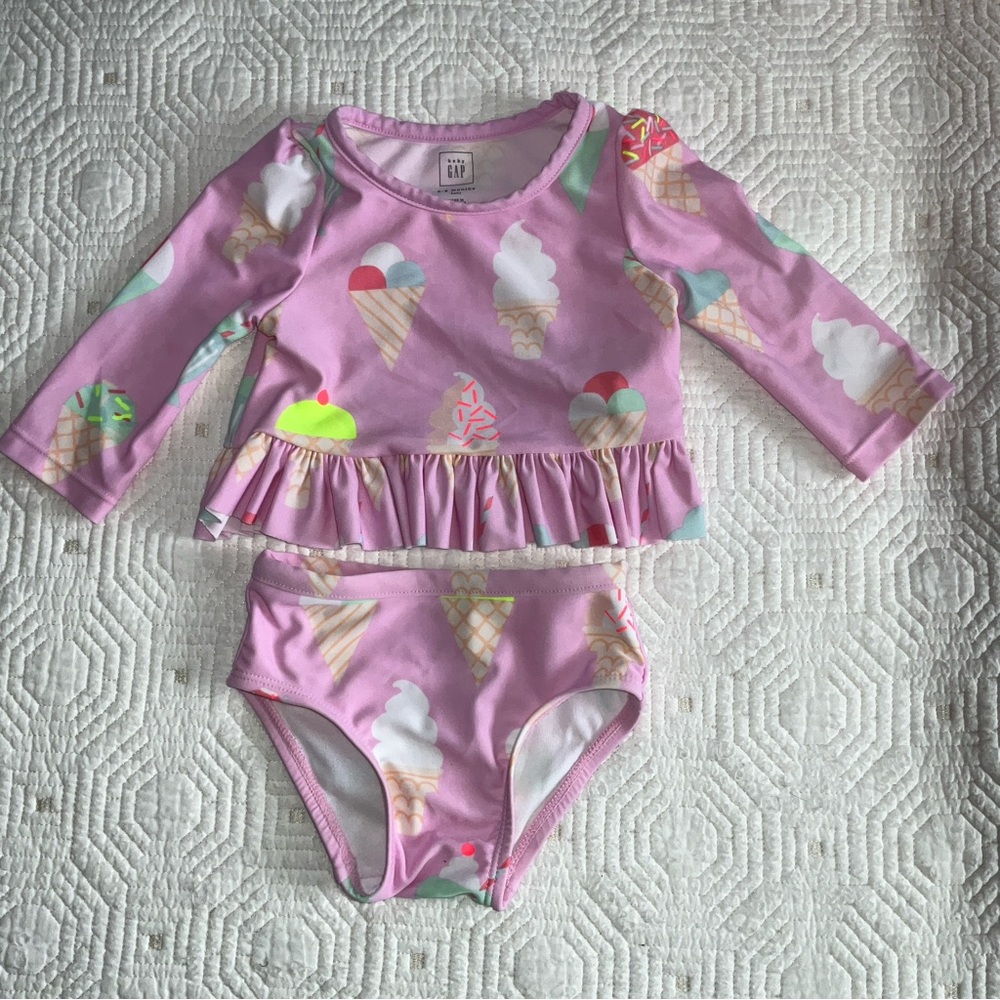 Baby Gap Rash Guard Swim Suit 2 piece Pink Ice Cream Cone Print Size 0-6 mo